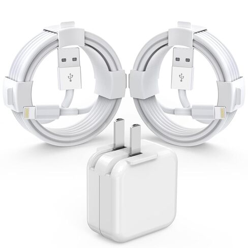 [MFi Certified] iPad iPhone Charger Fast Charging Block with 2-Pack 6.6FT USB to Lightning Cable iPad Charging Cord 12W Foldable Portable Wall Plug Charger for i Pad 9th, 8th,i Pad Pro/Air/Mini,iPhone in Kuwait