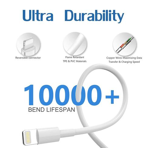 [MFi Certified] iPad iPhone Charger Fast Charging Block with 2-Pack 6.6FT USB to Lightning Cable iPad Charging Cord 12W Foldable Portable Wall Plug Charger for i Pad 9th, 8th,i Pad Pro/Air/Mini,iPhone in Kuwait