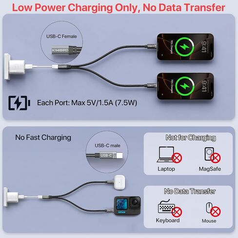 KiwiBird USB C Splitter Charging, USB C Power Splitter 1 in 2 Out in Kuwait