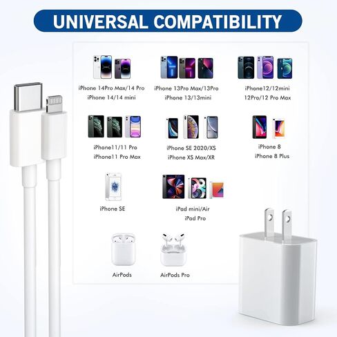 Fast iPhone Charger, [Apple MFi Certified] 2Pack 10FT Extra Long Quick USB C to Lightning Cable Cords + USB C Charger Block Fast iPhone Charging Adapter for iPhone 14 Pro Max/Plus/13/12/11/XS/XR/X/SE in Kuwait