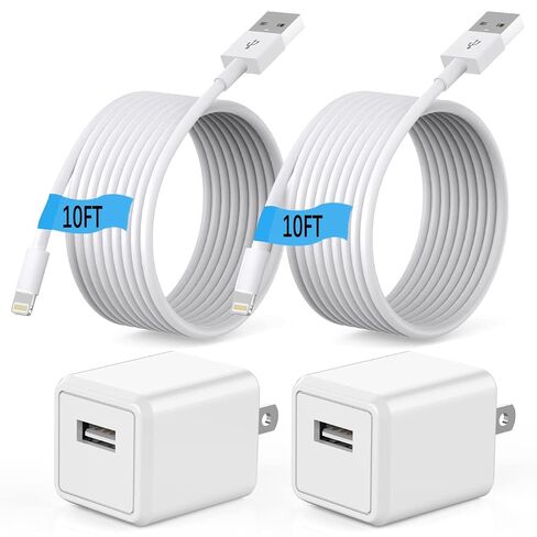 (Apple MFi Certified) iPhone charger 10ft,2Pack 10Foot Long Fast Charging Lightning Cord Cable 2Pack USB Wall Charger Travel Plug Adapter Box for iPhone 14/13/12 Mini/11 Pro Max/10/XS/XR/X/8/7/SE,iPad in Kuwait