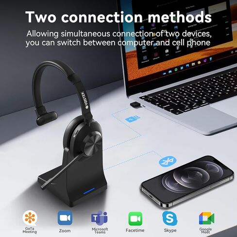 Wireless Headset with Mic for Work,Wireless Computer Headset(Bluetooth V5.3 + USB Dongle)w/Noise Cancelling Mic & Mute Button,Long Battery Life for Work,Zoom,Teams,Online Meetings,Home Office in Kuwait