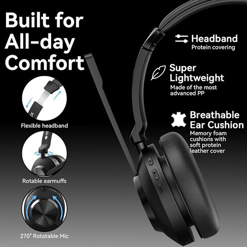 Wireless Headset with Mic for Work,Wireless Computer Headset(Bluetooth V5.3 + USB Dongle)w/Noise Cancelling Mic & Mute Button,Long Battery Life for Work,Zoom,Teams,Online Meetings,Home Office in Kuwait