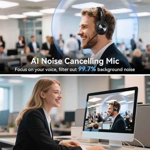 Wireless Headset with Mic for Work,Wireless Computer Headset(Bluetooth V5.3 + USB Dongle)w/Noise Cancelling Mic & Mute Button,Long Battery Life for Work,Zoom,Teams,Online Meetings,Home Office in Kuwait