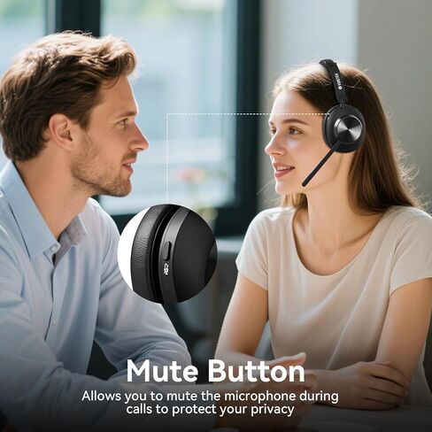 Wireless Headset with Mic for Work,Wireless Computer Headset(Bluetooth V5.3 + USB Dongle)w/Noise Cancelling Mic & Mute Button,Long Battery Life for Work,Zoom,Teams,Online Meetings,Home Office in Kuwait