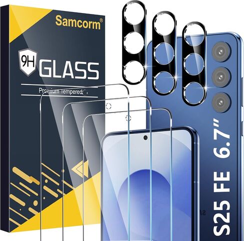 [3+3 Pack] Pack Galaxy S25 FE Screen Protector, HD Clear Tempered Glass, Fingerprint Unlock, 3D Curved, Scratch Resistant, No Bubble for Samsung Galaxy S25 FE 5G Glass Screen Protector in Kuwait