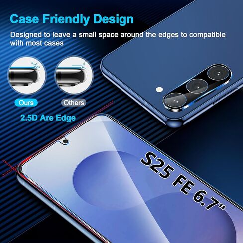 [3+3 Pack] Pack Galaxy S25 FE Screen Protector, HD Clear Tempered Glass, Fingerprint Unlock, 3D Curved, Scratch Resistant, No Bubble for Samsung Galaxy S25 FE 5G Glass Screen Protector in Kuwait