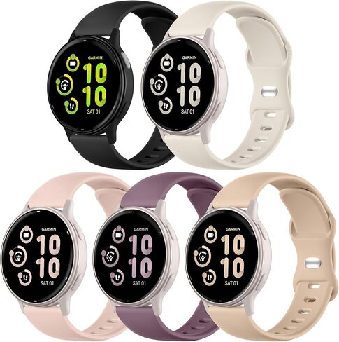 Maledan 20mm Watch Band Compatible with Garmin Vivoactive 5 Watch Bands/Vivoactive 6/Forerunner 165/55, 5 Pack Quick Release Soft Silicone Sport Straps for Garmin Watch Band Venu/Venu Sq 2 Women Men in Saudi Arabia