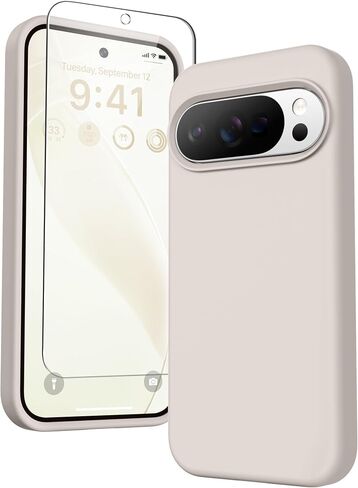 GONEZ for Google Pixel 10/Pixel 10 Pro Case, Liquid Silicone Case with Screen Protector, Full Body Protective Cover, Anti-Scratch Soft Microfiber Lining, Shockproof Phone Cover 6.3", Stone in Kuwait