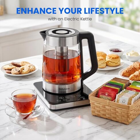 Electric Kettle 1.8L Glass Kettle With Infuse and Base Food-grade material | Temperature Maintenance and Time Settings, Borosilicate glass & 304 stainless steel, Power Outage Protection in Saudi Arabia