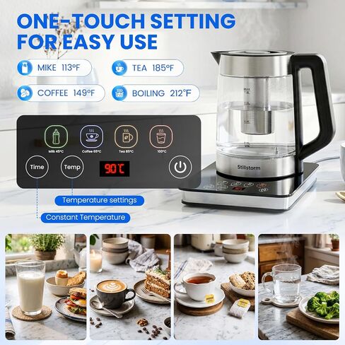 Electric Kettle 1.8L Glass Kettle With Infuse and Base Food-grade material | Temperature Maintenance and Time Settings, Borosilicate glass & 304 stainless steel, Power Outage Protection in Saudi Arabia