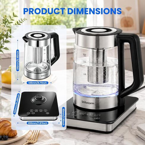Electric Kettle 1.8L Glass Kettle With Infuse and Base Food-grade material | Temperature Maintenance and Time Settings, Borosilicate glass & 304 stainless steel, Power Outage Protection in Saudi Arabia