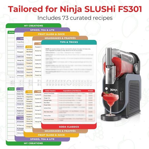 ورقة الغش المغناطيسية من Goldlion لملحقات Ninja SLUSHI FS301، 73 وصفة وإعدادات مسبقة، دليل مرجعي سريع، كتيب قلاب مقاوم للماء لصانع المشروبات المجمدة Ninja 88 أونصة in Kuwait