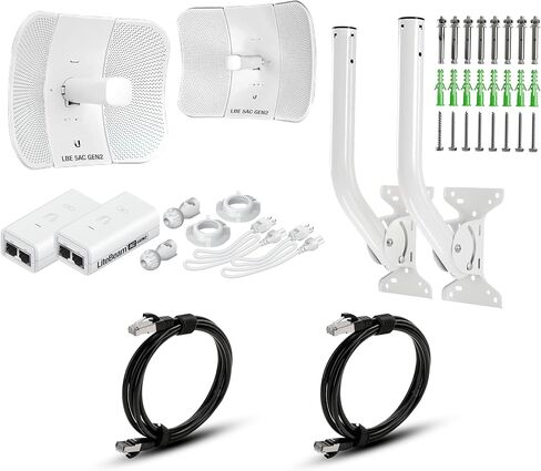 جسر لاسلكي LBE-5AC-GEN2 مجموعة مكونة مسبقًا من 2 Ubiquiti LiteBeam 5AC GEN2، 2 J-POLES، 2 CAT 8 كابلات 100% جسر واي فاي خارجي من نقطة إلى نقطة، نقطة وصول، 450+ ميجابت في الثانية، نطاق 15+ كم in Kuwait