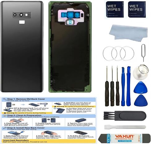 بديل الزجاج الخلفي لهاتف Galaxy Note 9 لهاتف Samsung Galaxy Note 9 غطاء خلفي مقاس 6.4 بوصات مع إطار عدسة وشريط مثبت مسبقًا + أدوات (أرجواني) in Kuwait