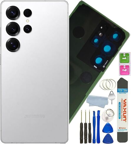 غطاء خلفي زجاجي لهاتف Galaxy S25 Ultra بديل زجاجي لهاتف Samsung Galaxy S25 Ultra مع شريط مثبت مسبقًا وعدسة كاميرا + أدوات (أسود تيتانيوم) in Kuwait