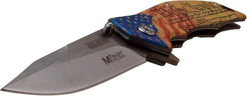 MTECH USA Xtreme – Spring Assisted Folding Knife – Stonewashed Finish Fine Edge Drop Point Blade, American Flag We The People Stainless Steel Handle, Frame Lock, EDC, Tactical – MX-A849FC, Yellow in Kuwait