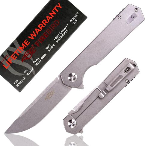 Firebird Ganzo FH13-SS Folding Pocket Knife 3.4" D2 Steel Blade All Steel Handle with Clip Outdoor Camping EDC Utility Pocket Knife (Titan Dark grey) in Kuwait