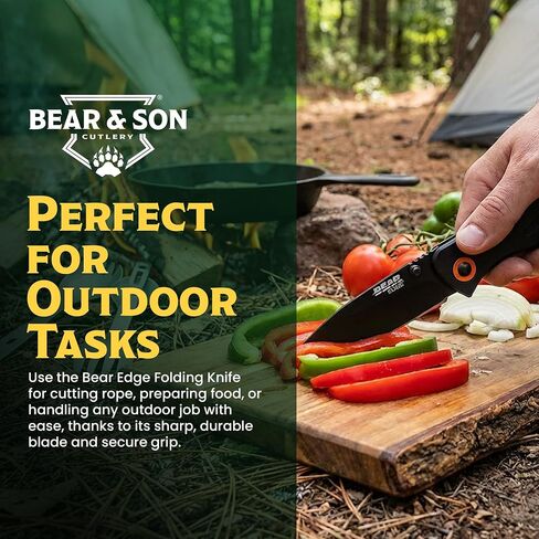 Bear & Son Bear Edge 3-3/8" Frame Lock Folding Pocket EDC Knife – 440 Stainless Steel Drop Point Blade – Compact Lightweight Manual Folder with Black Steel Handles & Pocket/Boot Clip (61104) in Kuwait