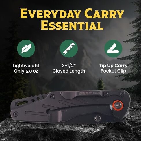 Bear & Son Bear Edge 3-3/8" Frame Lock Folding Pocket EDC Knife – 440 Stainless Steel Drop Point Blade – Compact Lightweight Manual Folder with Black Steel Handles & Pocket/Boot Clip (61104) in Kuwait
