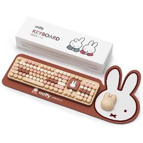 مجموعة لوحة مفاتيح وماوس لاسلكية مكونة من 104 مفاتيح من Miffy مع وسادة مكتب كبيرة ملونة لشاي الحليب - ملحقات كمبيوتر مريحة للمكتب/المنزل، تصميم Kawaii لطيف - شاي حليب ملون in Kuwait