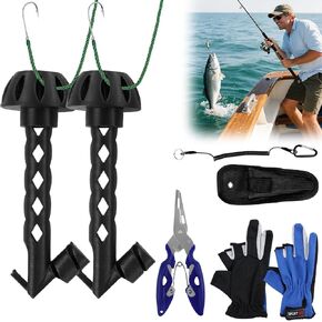 zxbaers 2PCS Magnetic Fly Threader & Knot Tying Tool, Fly Fishing Hook Threader with Curved Lure Pliers and Gloves, Knot Assist for Threading Hooks, Works with Most Hooks, tippets, and Fly Styles in Kuwait