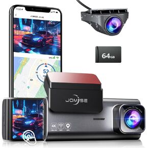 JOMISE 4K Dash Cam Front Rear with 64GB Card & Touch Screen, 4K+1080P Dual Dash Camera for Cars, Built-in GPS Wi-Fi, UHD 2160P Night Vision, WDR, 24H Parking Monitor (J6) in Kuwait