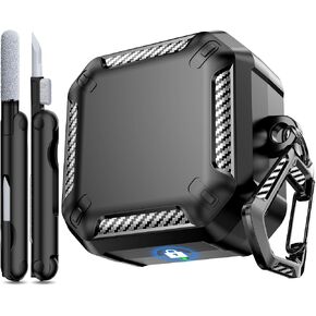 RFUNGUANGO for Samsung Galaxy Buds 2 Pro/Buds Pro/Buds Live/Buds 2 Case Cover/Galaxy Buds FE (2023), Military Carbon Fiber case with Keychain/Zipper/with Cleaner Kit(Anti-Drop Lock)-Black in Kuwait