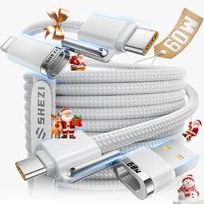 SHEZI Nylon Braided 4 in 1 USB C Cable 60W 5FT Compatible with Lightning Cable, Fast Charging for iPhone/iPad Charger Cord [480Mbps Data Sync],Multi Charging Cable with Type C/USB A, Grey in Kuwait