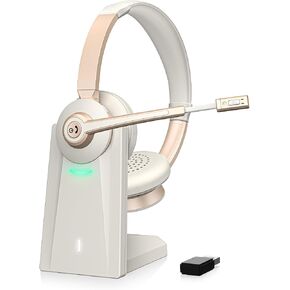 Wireless Headset, Bluetooth Headset with Microphone AI Noise Canceling/Charge Dock, Wireless Headphones with Mic Mute & USB Dongle for Computer Phone Remote Work Office Call Meeting Teams in Kuwait