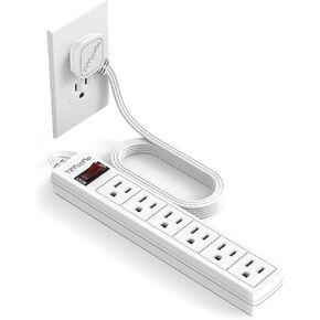TiFFCOFiO Flat Plug Power Strip, 5 FT Flat Extension Cord, 6 Outlets with 600J Surge Protection, Wall Mountable for Home and Office in Kuwait
