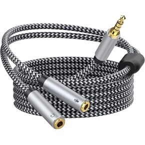 5ft Headset Splitter Adapter, Braided 3.5mm TRRS Male to Dual TRS Female Mic & Audio Jack Y Cable, Compatible with PS4 PS5 Xbox One PC Laptop - Connect Legacy Headsets to Single Port in Kuwait