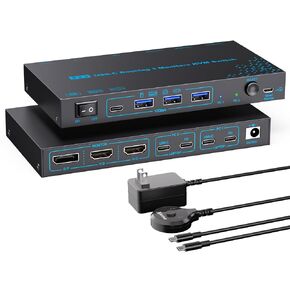 2 Laptops 3 Monitors KVM Switch 2 Port MST Dual USB-C Docking KVM Switches Triple Monitor Support Max 10Gbps USB Transfer Dual 4K@60Hz & One 1080P@60Hz Video Output, 100W PD Charging in Saudi Arabia