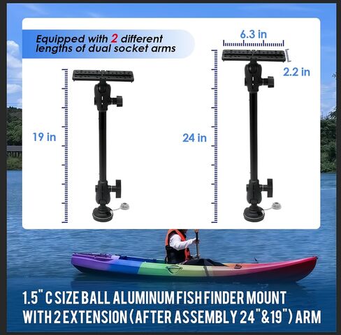 1.5" C Size Ball Aluminum Fish Finder Mount with 2 Extension(24"&19") Arm in Kuwait