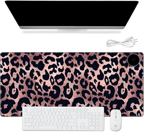 Warm Desk Pad, Warm Mouse Pad Gaming, Office Desk Mat,with 3 Levels Heated & 3 Hours Auto Shut - 31.5 x 13 inch PU Leather Laptop Keyboard Mat for Home Office Hand Warmer,Leopard Rose Black in Kuwait