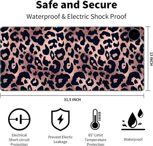 Warm Desk Pad, Warm Mouse Pad Gaming, Office Desk Mat,with 3 Levels Heated & 3 Hours Auto Shut - 31.5 x 13 inch PU Leather Laptop Keyboard Mat for Home Office Hand Warmer,Leopard Rose Black in Kuwait