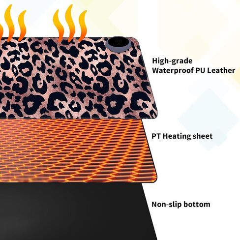 Warm Desk Pad, Warm Mouse Pad Gaming, Office Desk Mat,with 3 Levels Heated & 3 Hours Auto Shut - 31.5 x 13 inch PU Leather Laptop Keyboard Mat for Home Office Hand Warmer,Leopard Rose Black in Kuwait