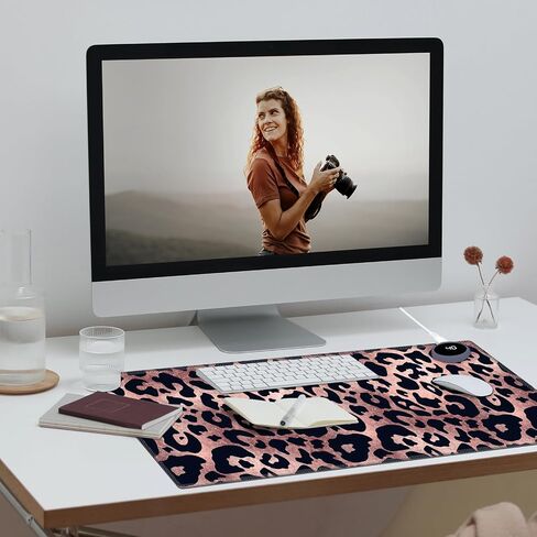 Warm Desk Pad, Warm Mouse Pad Gaming, Office Desk Mat,with 3 Levels Heated & 3 Hours Auto Shut - 31.5 x 13 inch PU Leather Laptop Keyboard Mat for Home Office Hand Warmer,Leopard Rose Black in Kuwait