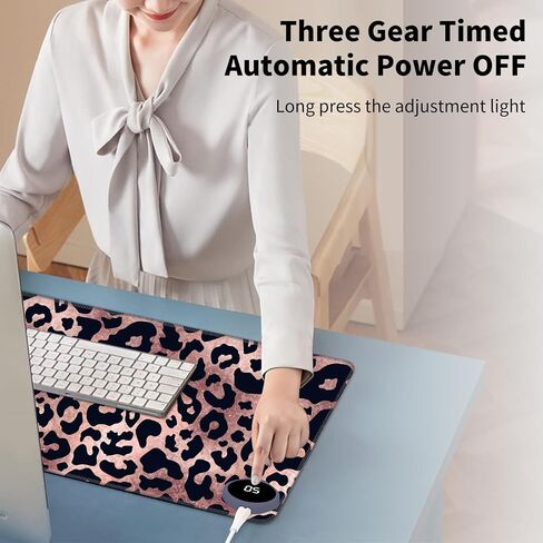Warm Desk Pad, Warm Mouse Pad Gaming, Office Desk Mat,with 3 Levels Heated & 3 Hours Auto Shut - 31.5 x 13 inch PU Leather Laptop Keyboard Mat for Home Office Hand Warmer,Leopard Rose Black in Kuwait