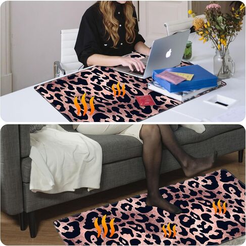 Warm Desk Pad, Warm Mouse Pad Gaming, Office Desk Mat,with 3 Levels Heated & 3 Hours Auto Shut - 31.5 x 13 inch PU Leather Laptop Keyboard Mat for Home Office Hand Warmer,Leopard Rose Black in Kuwait