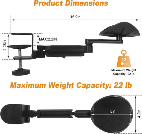 Adjustable Arm Rest for Desk, 360° Rotating and 6-Level Height Desk Arm Rest, Ergonomic Clamp-on Elbow Rest for Desk, Computer Desk Arm Rest Pad, Office & Gaming Desk Accessories in Kuwait