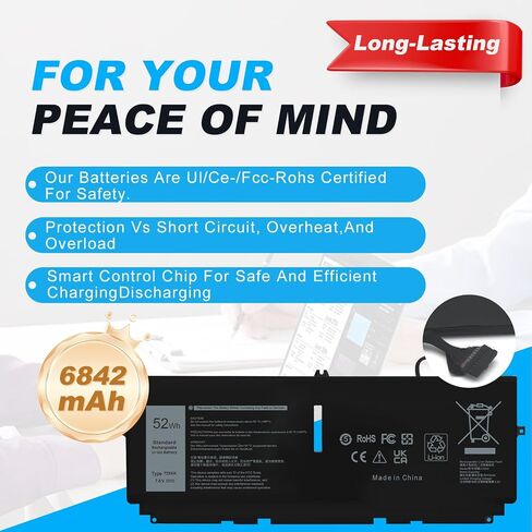 استبدال بطارية الكمبيوتر المحمول 722KK 52Wh لجهاز Dell XPS 13 9300 (إصدار 2020) XPS 13 9310 (2020)، XPS 13 9300 (2020)، XPS 13 9380 (2020) P117G001 P117G P117G002 Series WN0N0 2XXFW FP86V بطارية الكمبيوتر المحمول in Kuwait