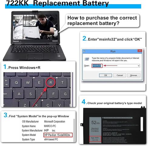 استبدال بطارية الكمبيوتر المحمول 722KK 52Wh لجهاز Dell XPS 13 9300 (إصدار 2020) XPS 13 9310 (2020)، XPS 13 9300 (2020)، XPS 13 9380 (2020) P117G001 P117G P117G002 Series WN0N0 2XXFW FP86V بطارية الكمبيوتر المحمول in Kuwait