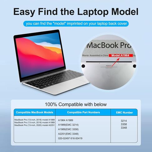A1989 A2251 A1964 بطارية كمبيوتر محمول بديلة لجهاز MacBook Pro 13 بوصة A1989 (منتصف 2018، 2019) وA2251 (2020)، EMC 3214 3358 3348 in Kuwait