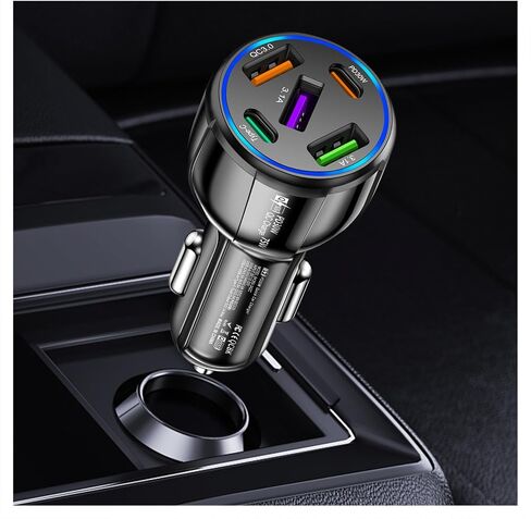 Upgraded Car Charger USB C with 5 Port,75W Cigarette Lighter Adapter with Type-C & QC 3.0 Ultra Fast Charging Port,Universal Car Charger Adapter for Navigator,Dash Cam (Black) in Saudi Arabia