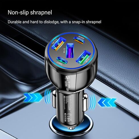 Upgraded Car Charger USB C with 5 Port,75W Cigarette Lighter Adapter with Type-C & QC 3.0 Ultra Fast Charging Port,Universal Car Charger Adapter for Navigator,Dash Cam (Black) in Saudi Arabia