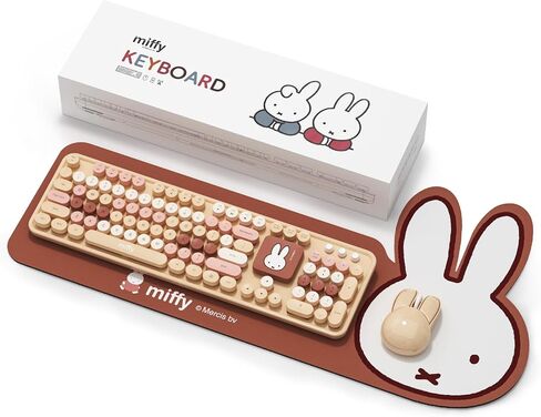 مجموعة لوحة مفاتيح وماوس لاسلكية مكونة من 104 مفاتيح من Miffy مع وسادة مكتب كبيرة ملونة لشاي الحليب - ملحقات كمبيوتر مريحة للمكتب/المنزل، تصميم Kawaii لطيف - شاي حليب ملون in Kuwait