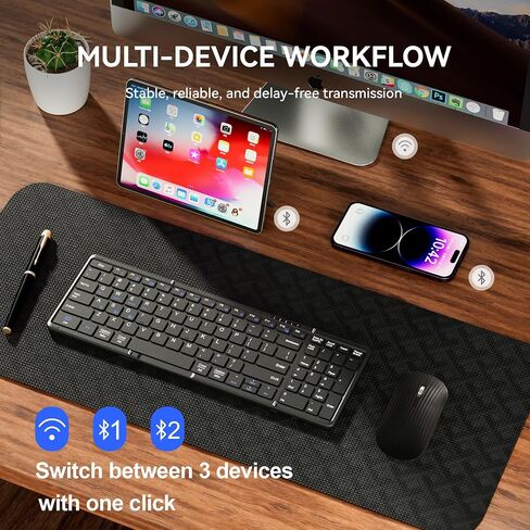 USB-C Rechargeable Folding Wireless Bluetooth Keyboard Combo in Kuwait