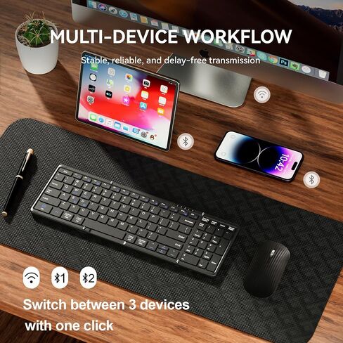 USB-C Rechargeable Folding Wireless Bluetooth Keyboard Combo in Kuwait