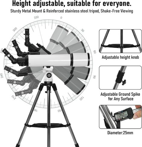 Telescope,Galaeyes 90mm Aperture 600mm FL, Telescope for Adults High Powered,Metal AZ & Stainless Steel Tripod, Stargazing APP & Phone Adapter,Aperture 90mm in Kuwait